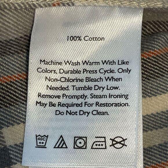 Eddie Bauer Heavyweight Flannel Button Down Shirt Gray Tan Red Tartan Plaid - Picture 6 of 8